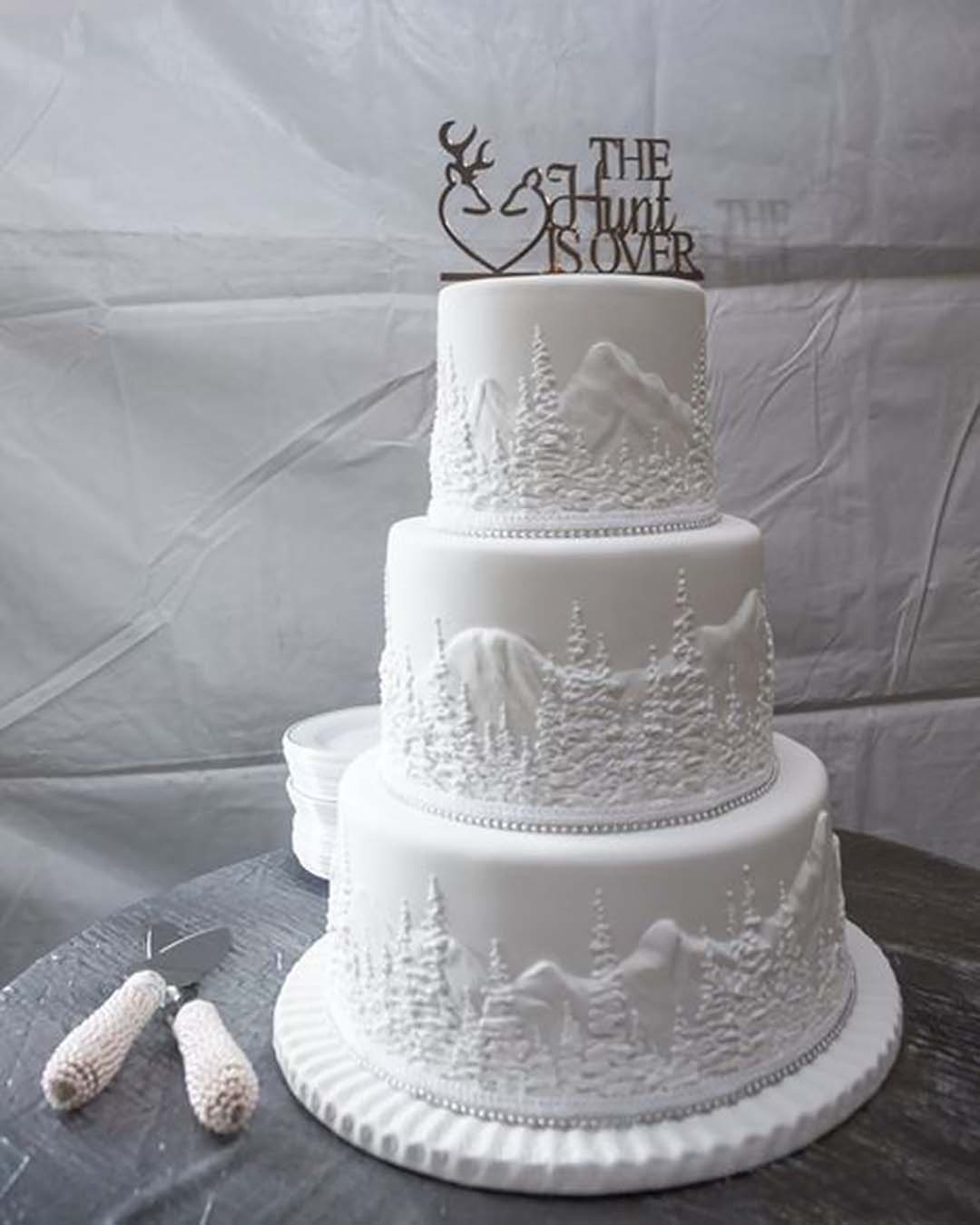 winter wedding cakes white with sign topper spruce and mountains decor bhpimaging