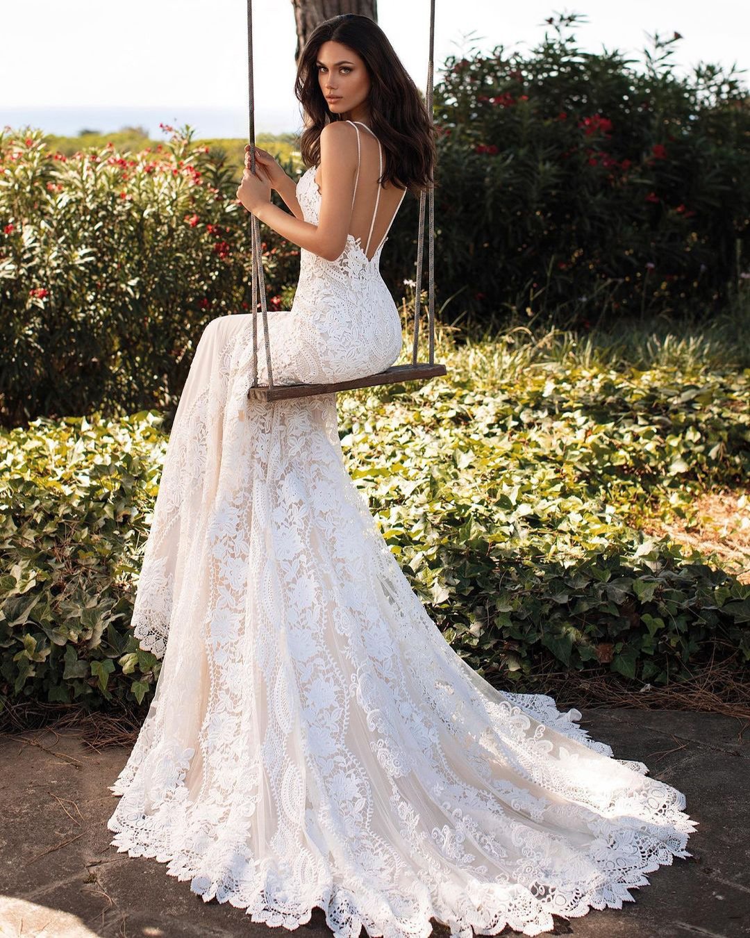 wearing wedding dress