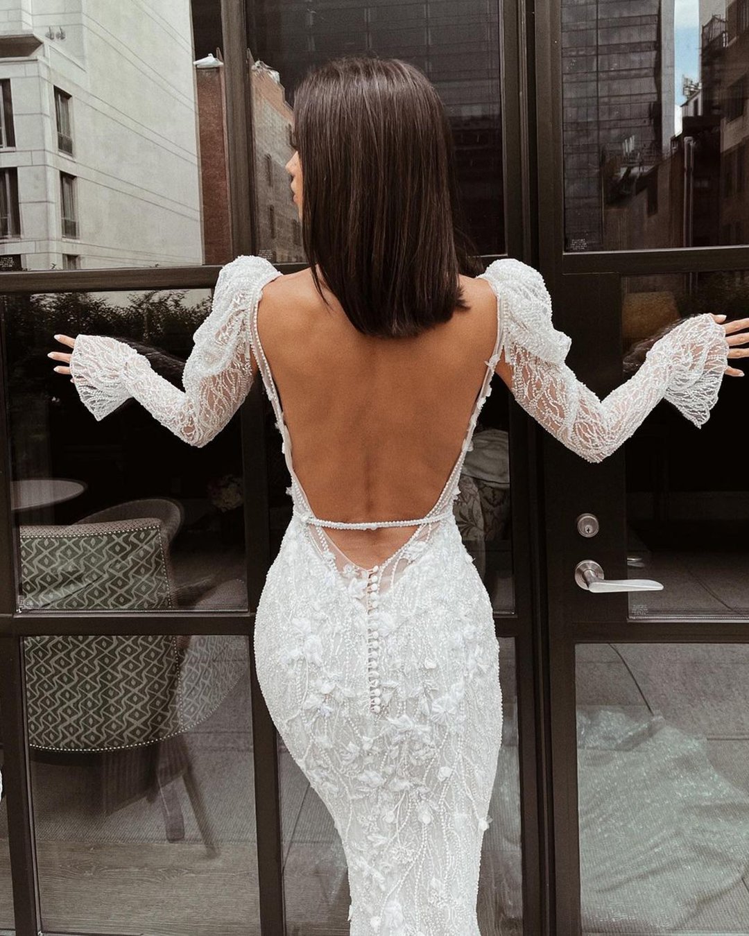 backless wedding dresses sexy with long sleeves pallascouture