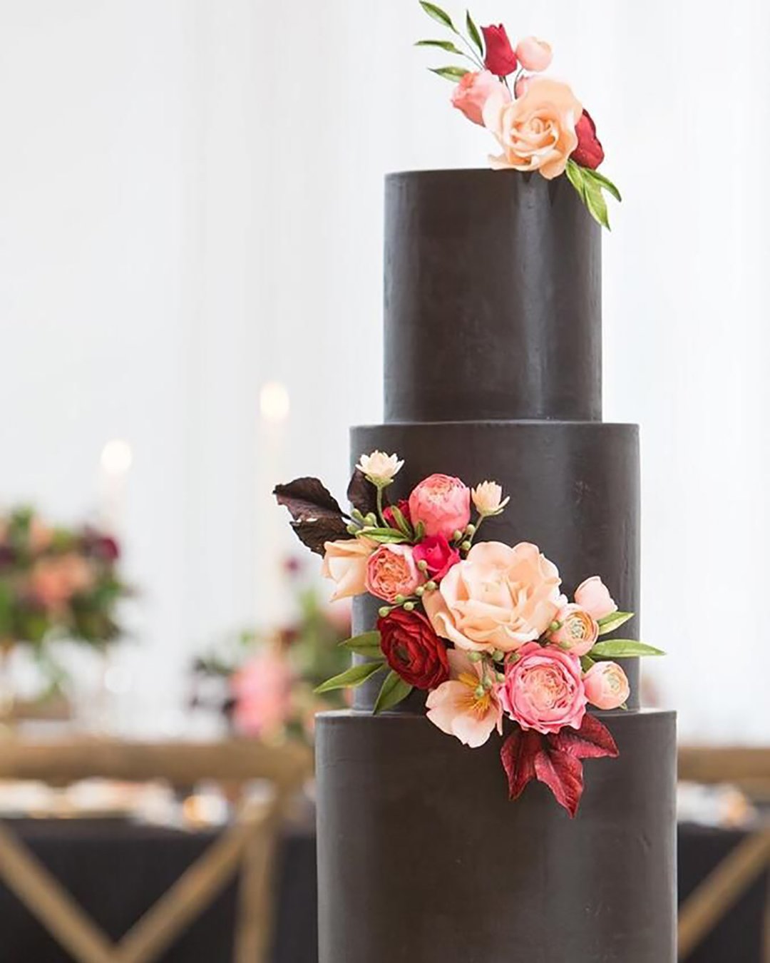 black wedding cake black cake with flower mistywinterphotography