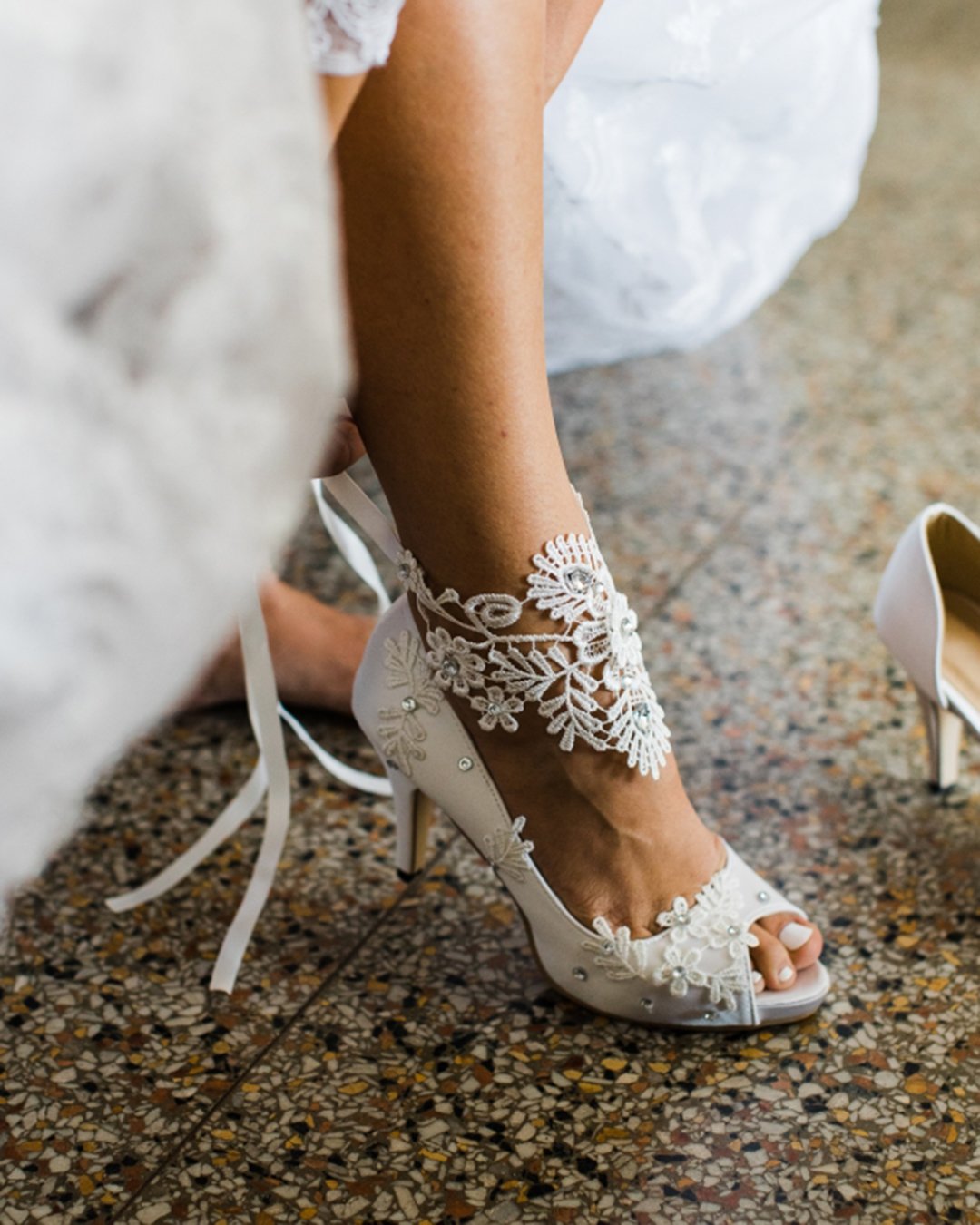 comfortable wedding shoes low heels lace white chrystin melanie
