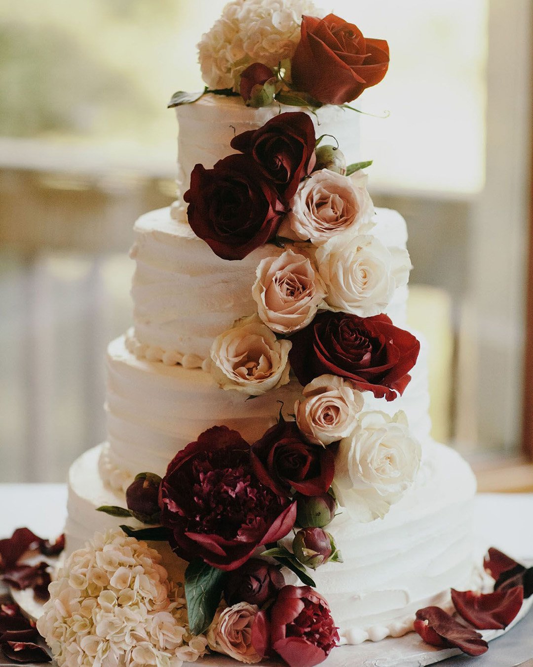 fall wedding cakes elegant white with roses jordanvoth