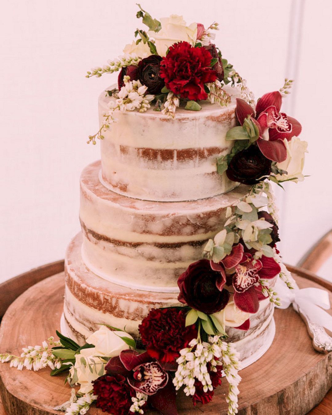 fall wedding cakes naked with orchids and roses popcorn.photography