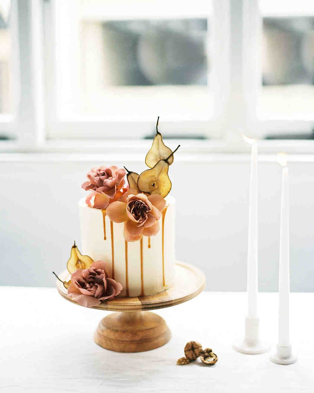 fall wedding cakes small white drip with flowers and fruits katiegrantphoto
