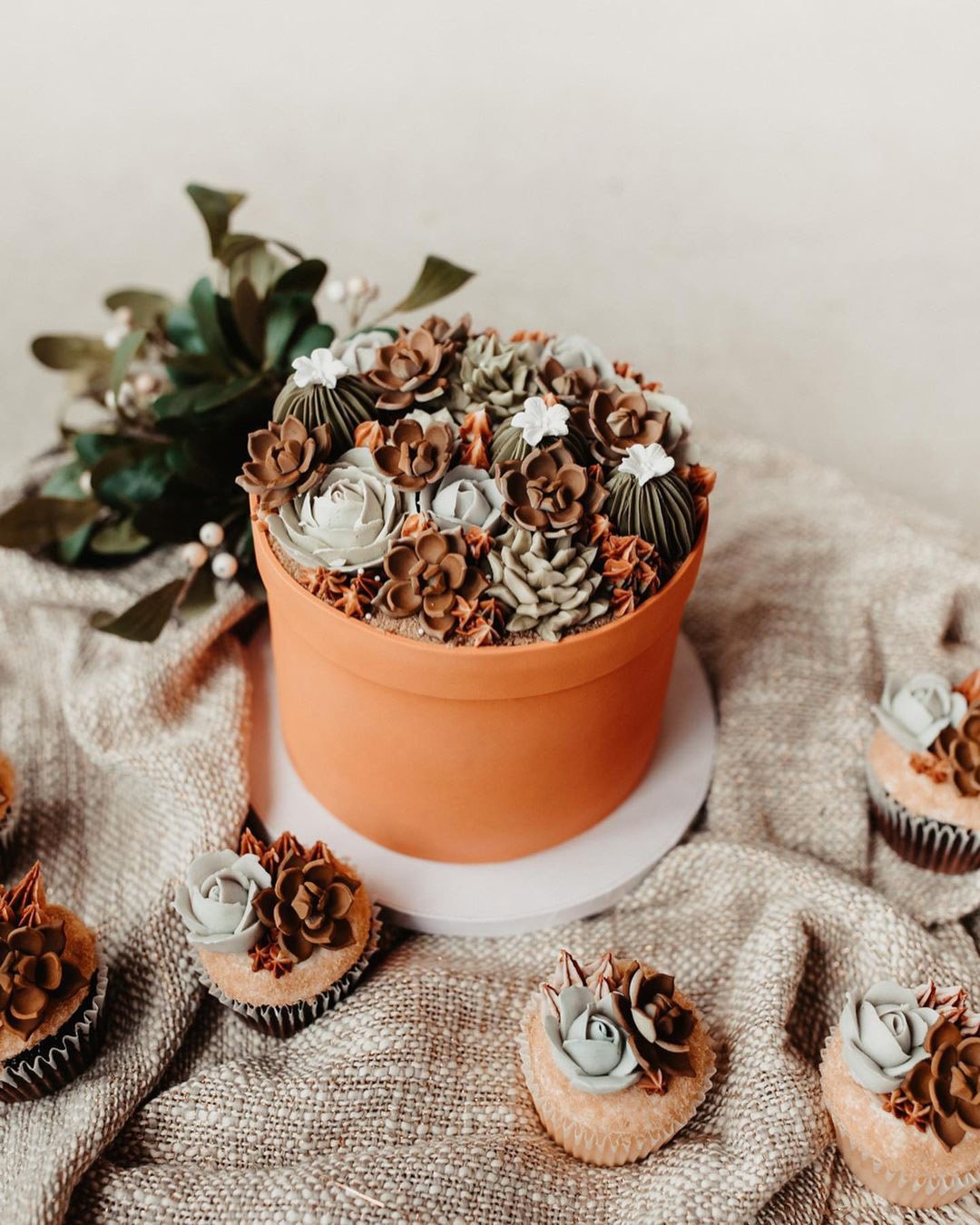fall wedding cakes small with buttercream succulents k_sweetdesigns