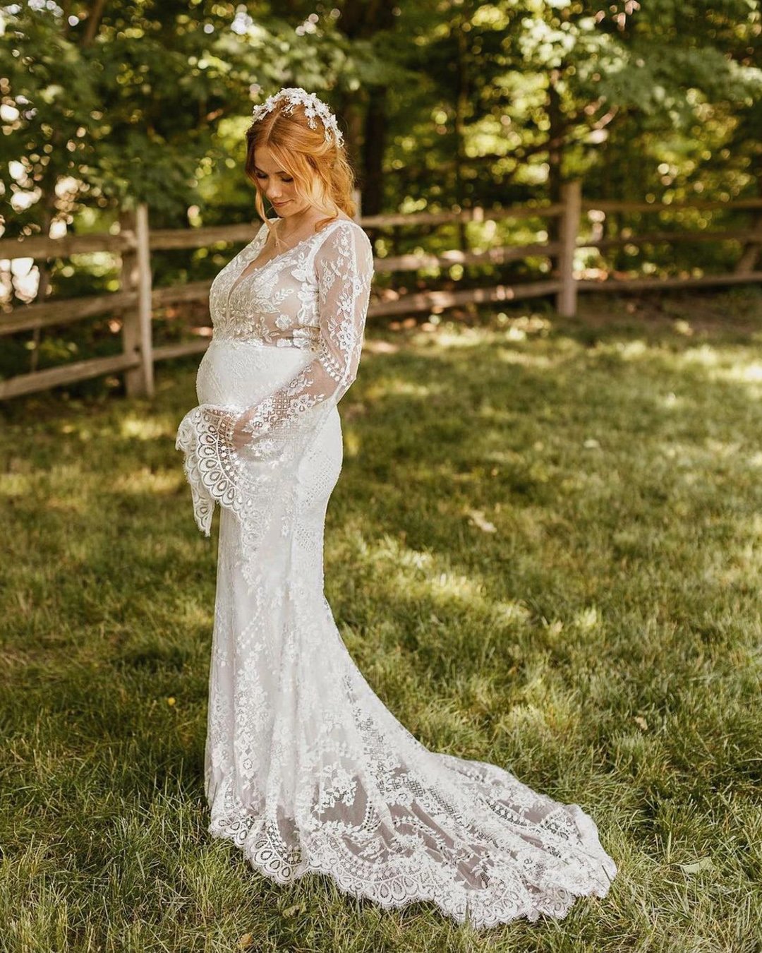 maternity wedding dresses with long sleeves lace boho floraandlane