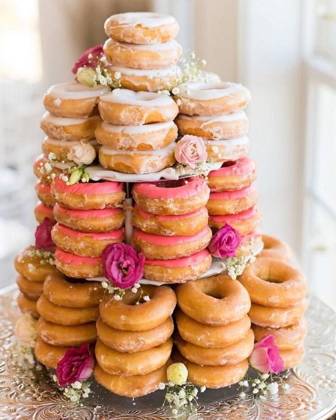 wedding cake alternatives donats pink white and flower Emily Sacra