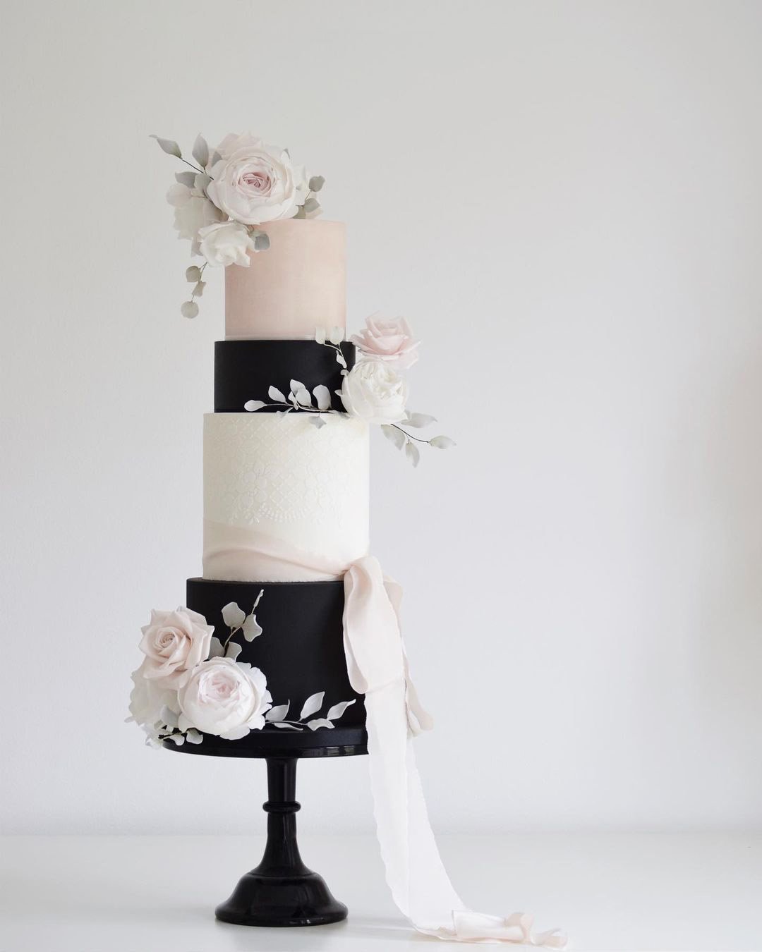 wedding cake designers black white tall with flowers cottonandcrumbs