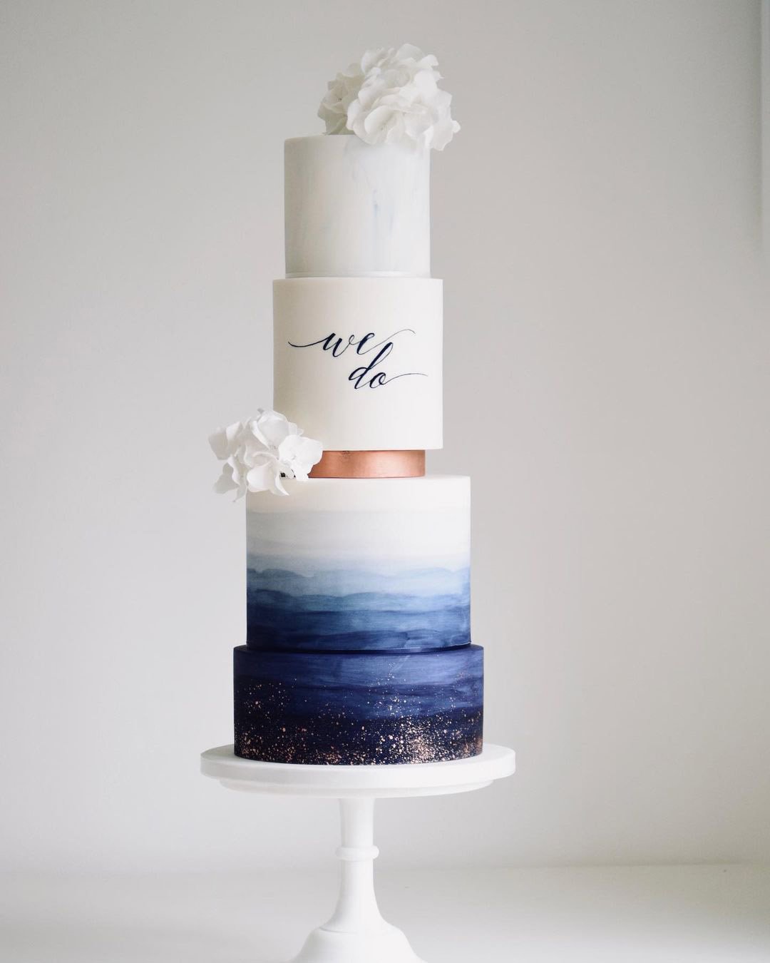 wedding cake designers tall blue white gradient with flowers cottonandcrumbs