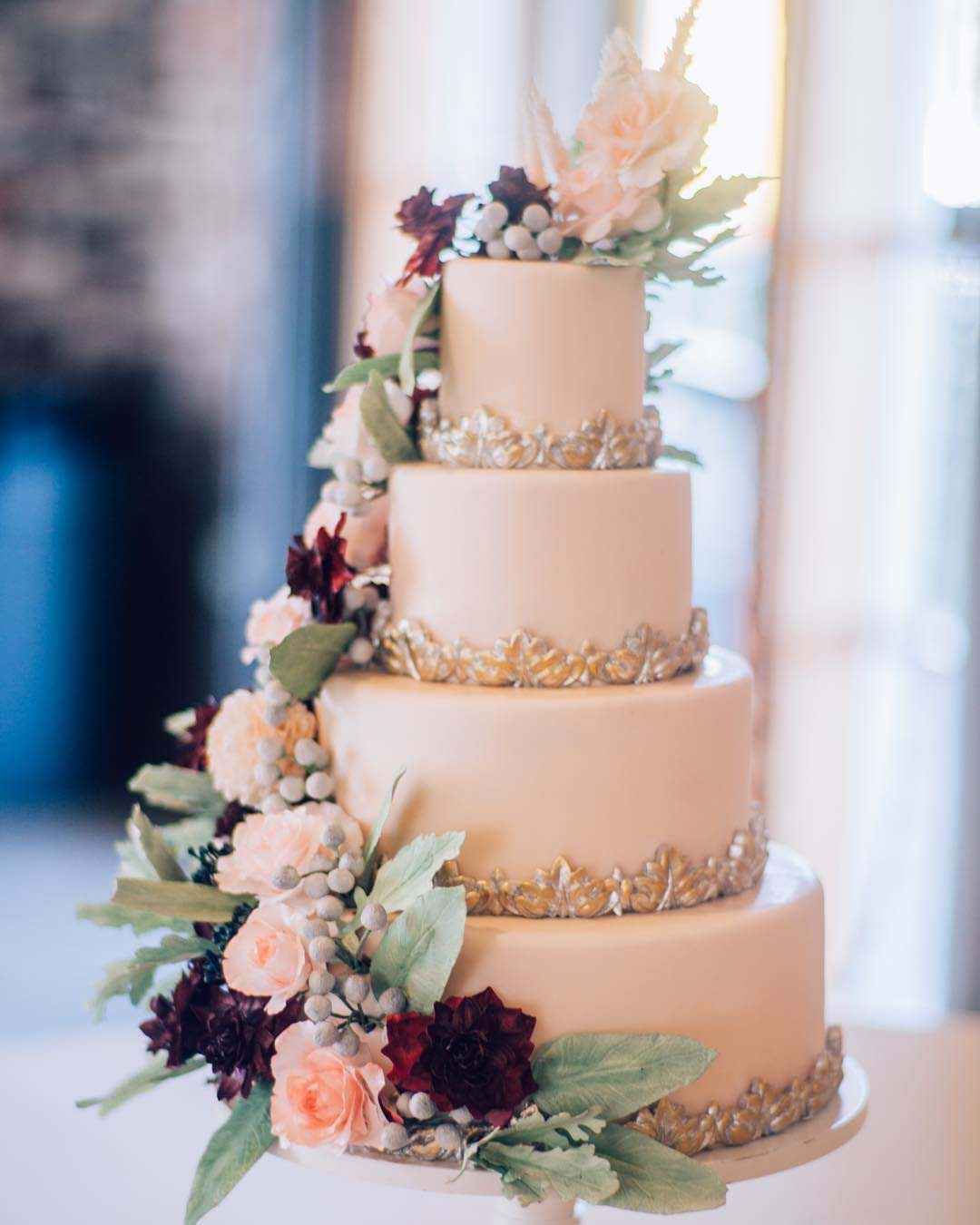 wedding cake designers white with gold and flowers themischiefmaker