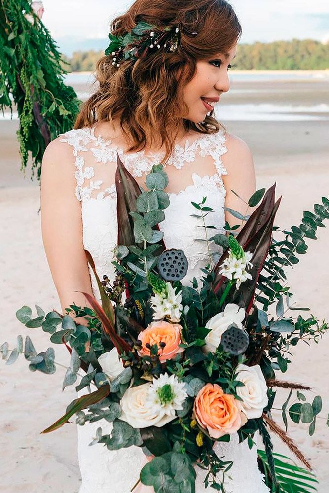 wedding floral greenery bouquet tropical