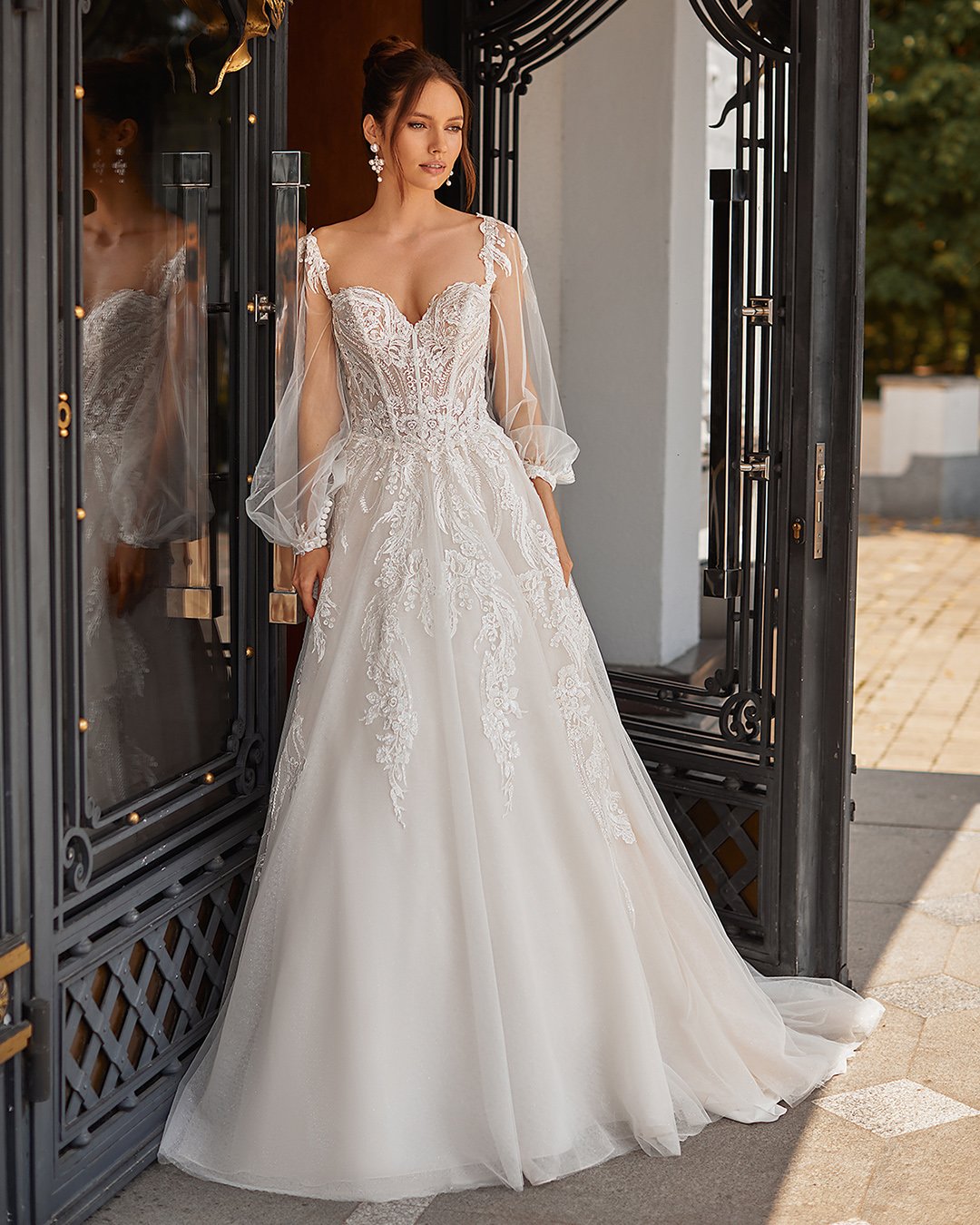 best wedding dresses a line with illusion long sleeves moonlight
