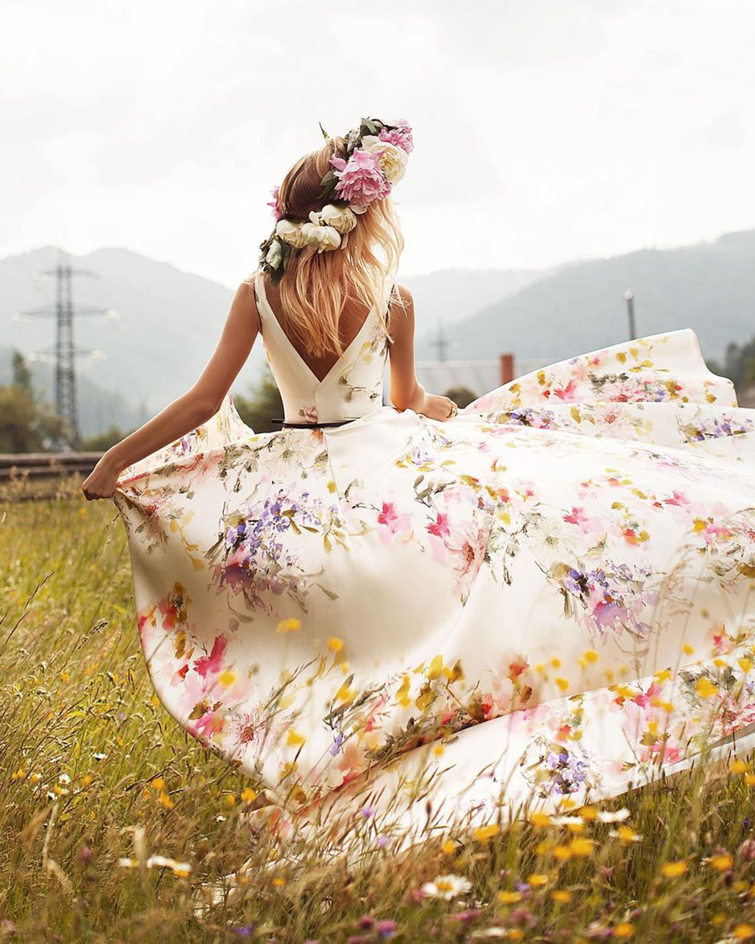floral wedding dresses a line v back watercolor country boho oksana_mukha