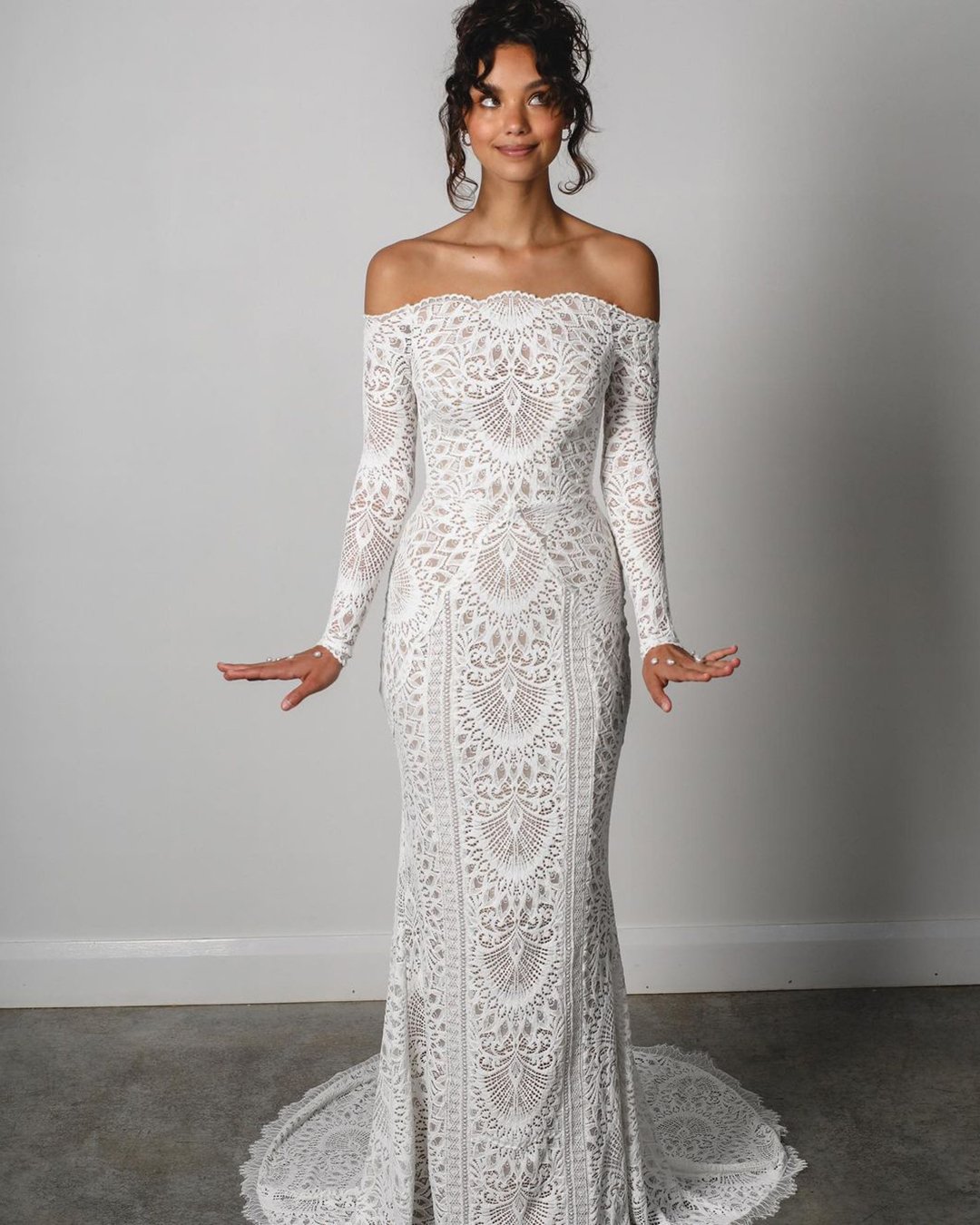 lace wedding dresses off the shoulder with sleeves boho grace_loves_lace
