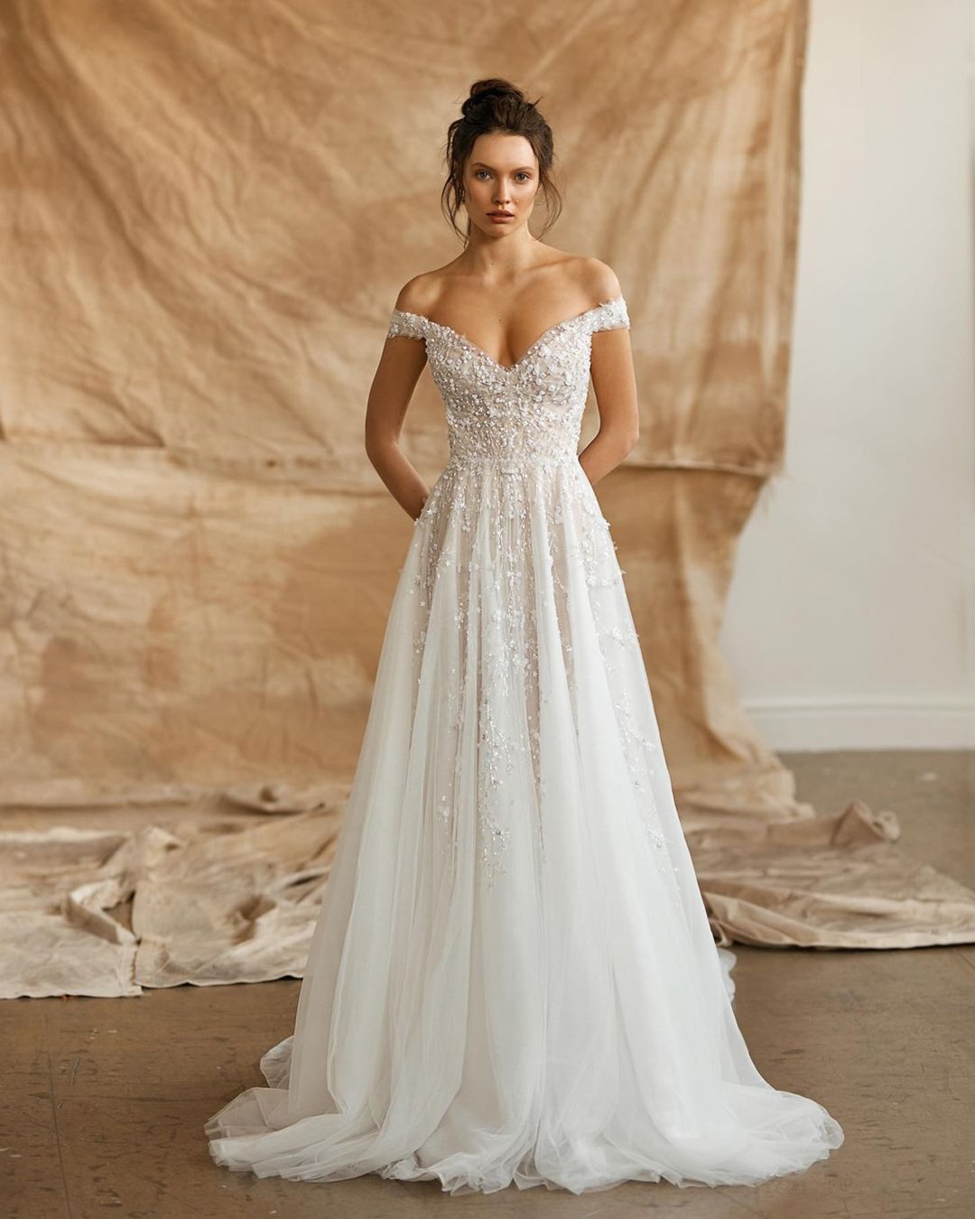 sweetheart off the shoulder wedding dress