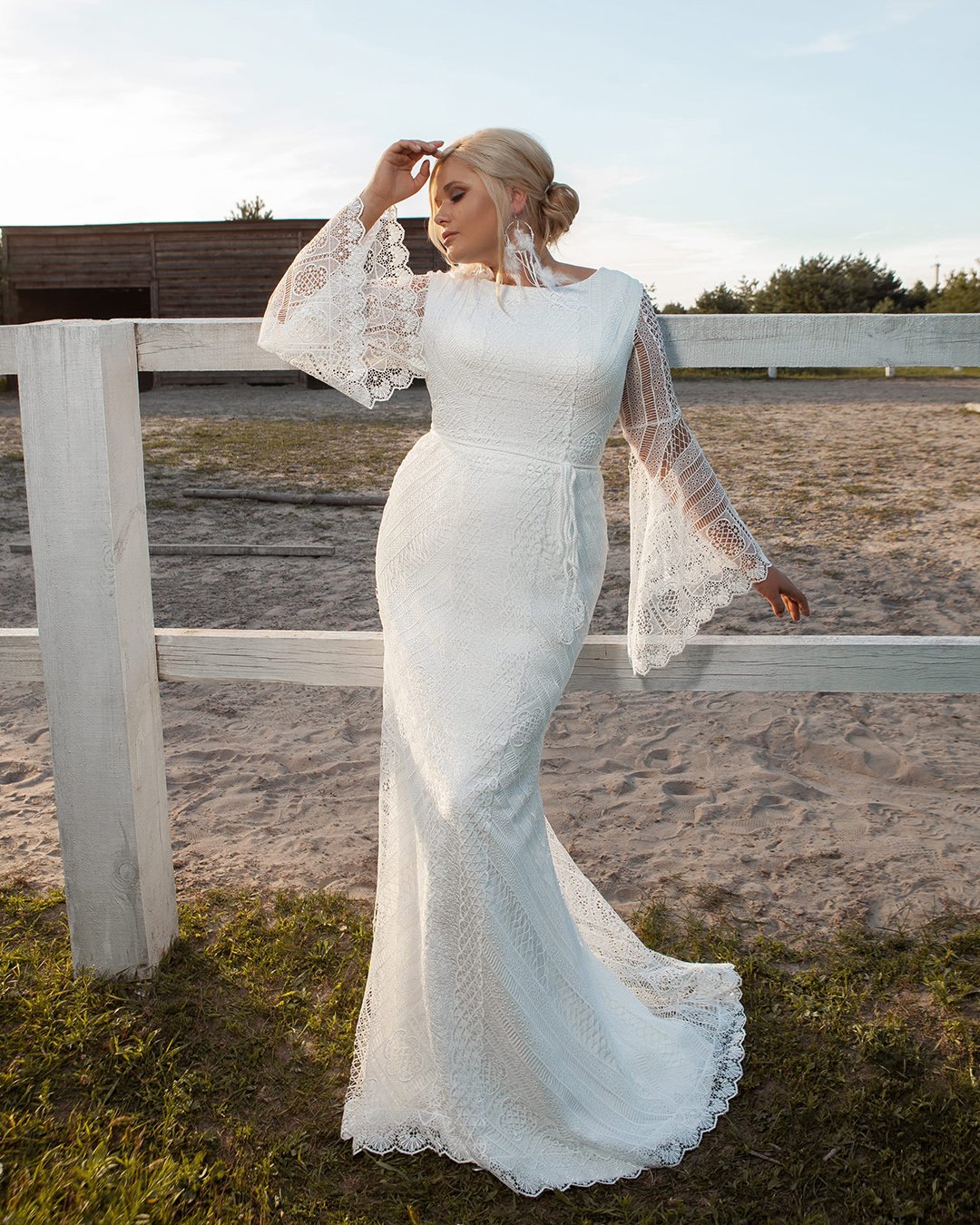 plus size wedding dresses with sleeves fit and flare lace boho ariamobridal