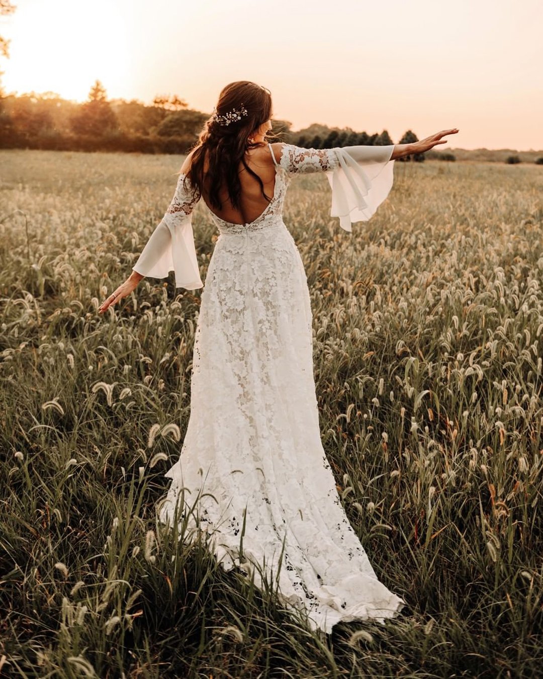 rustic wedding dresses a line low back with sleeves lace cocomelody