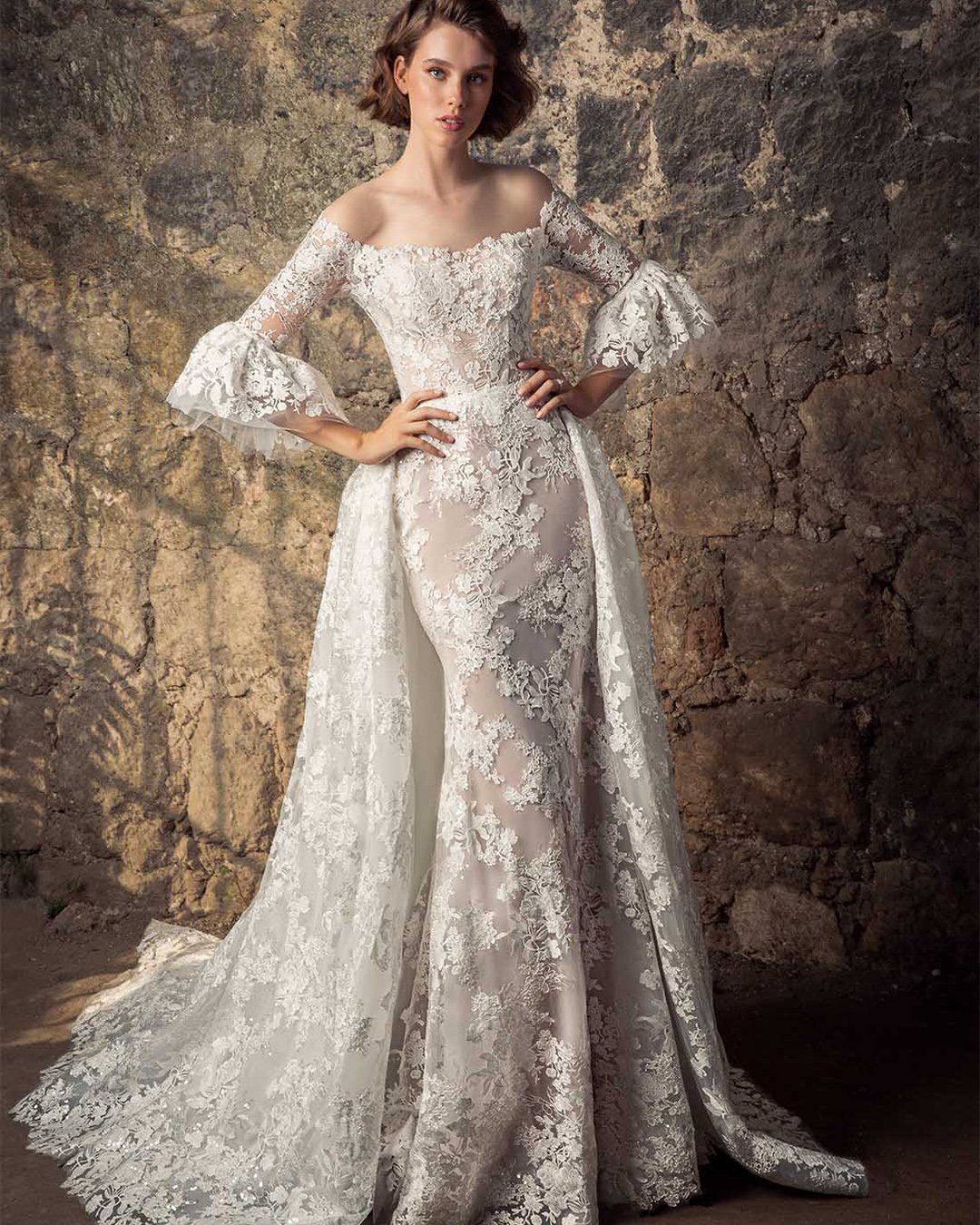 victorian wedding dresses with sleeves off the shoulder lace pnina tornai