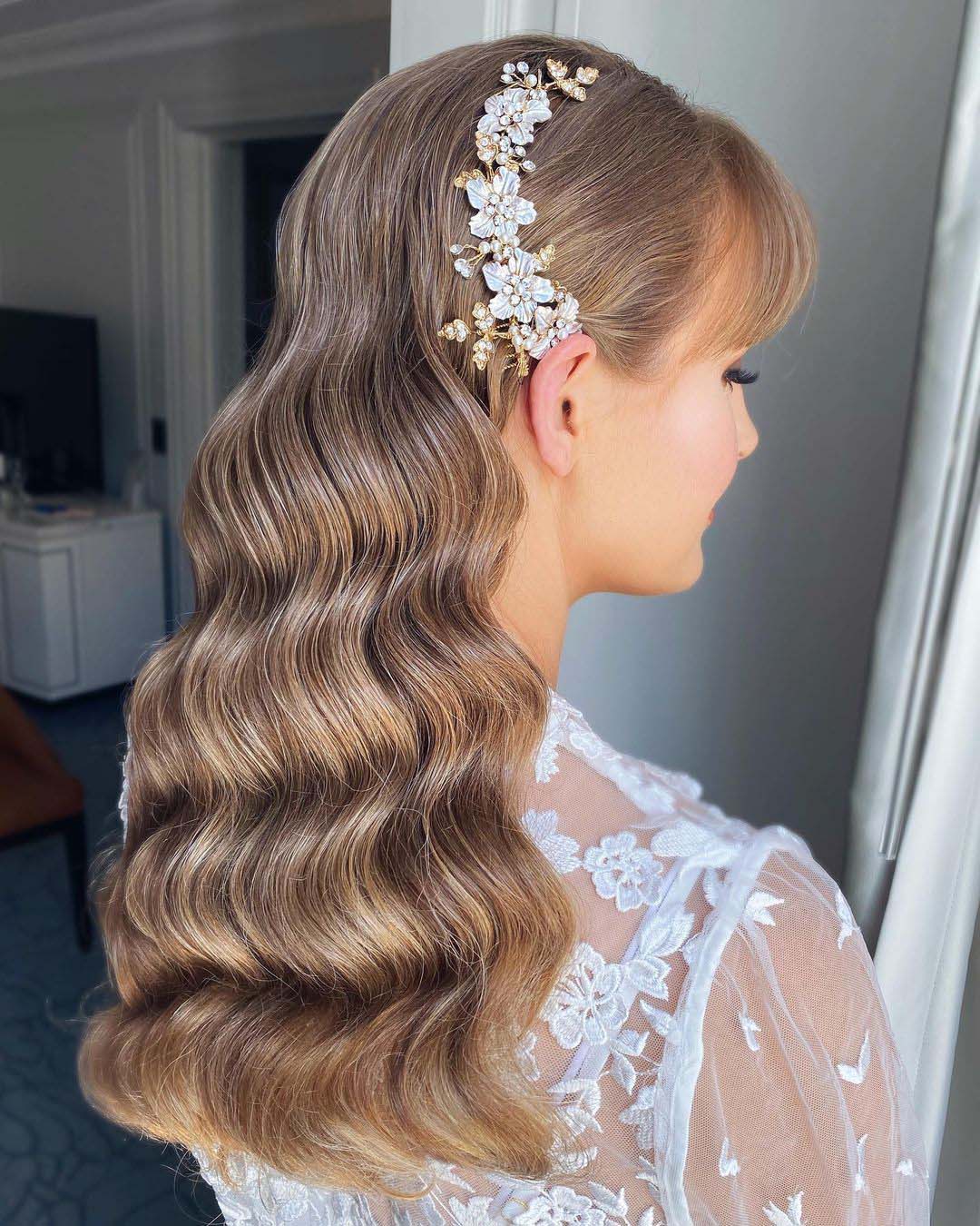 wedding hairstyles with bangs loose wavy hair dows caraclyne.bridal