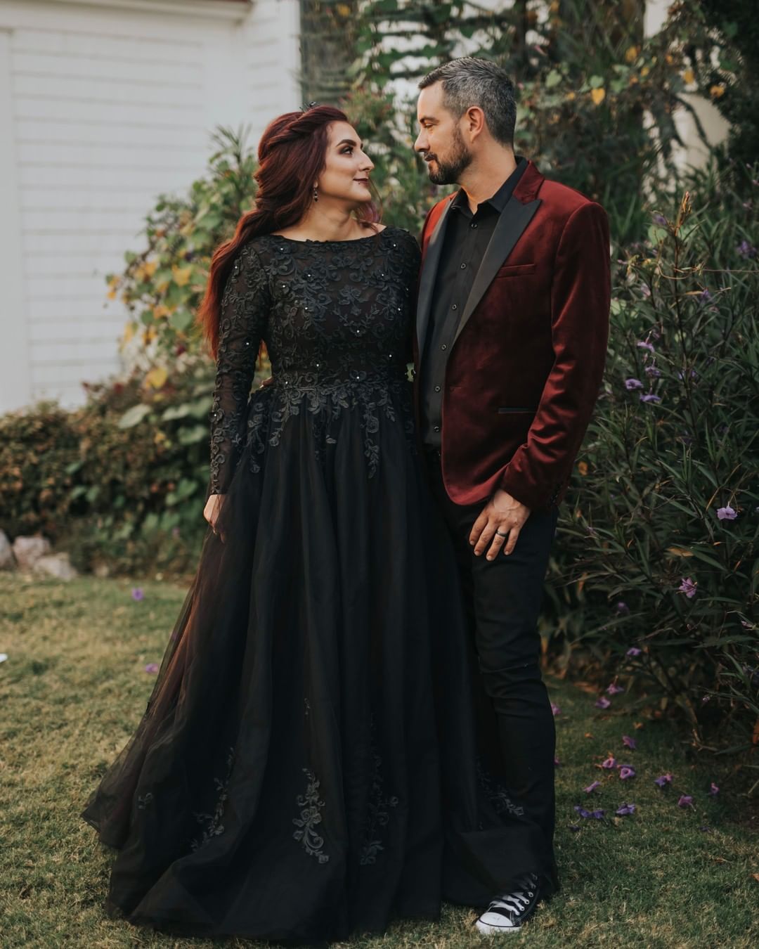 black wedding dresses a line with long sleeves lace modest cocomelody