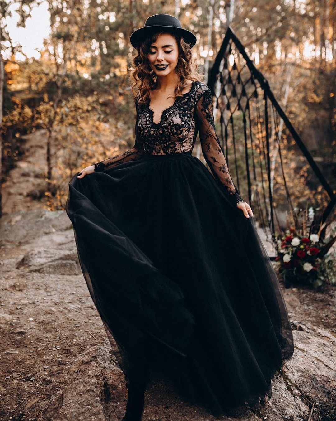 black wedding dresses a line with long sleeves lace top stylishbrideaccs