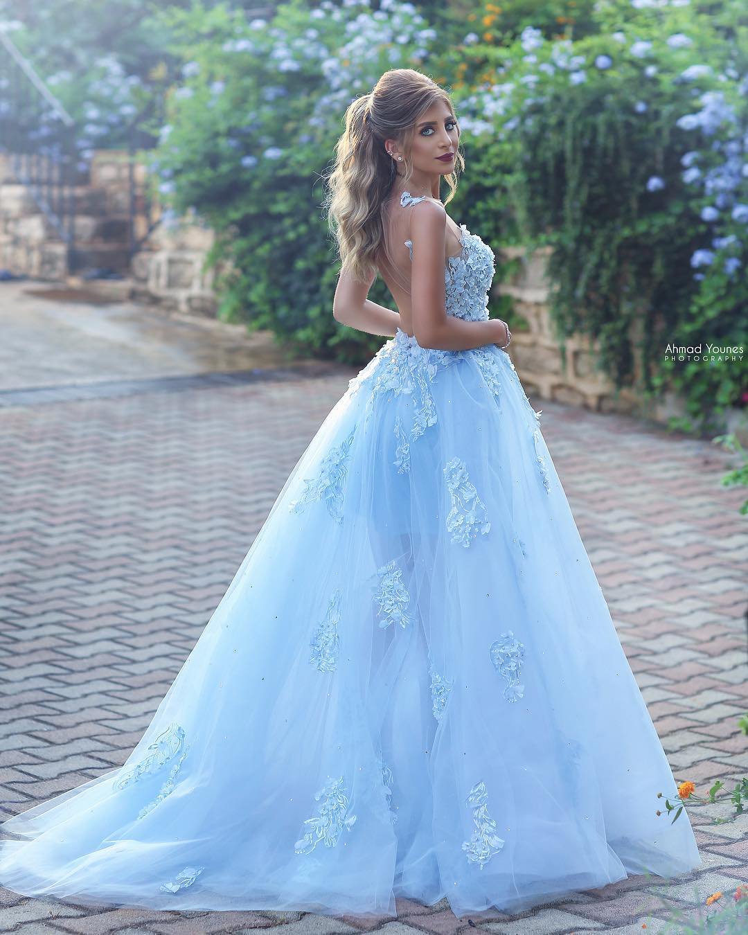 blue wedding dresses floral appliques royal ahmadyounesphotography