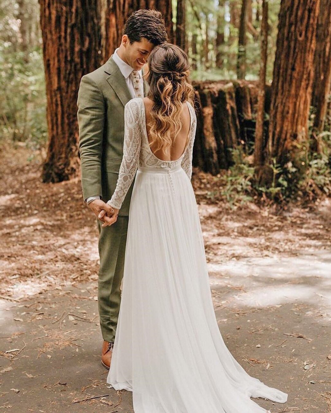 boho wedding dresses a line with long sleeves open back flora