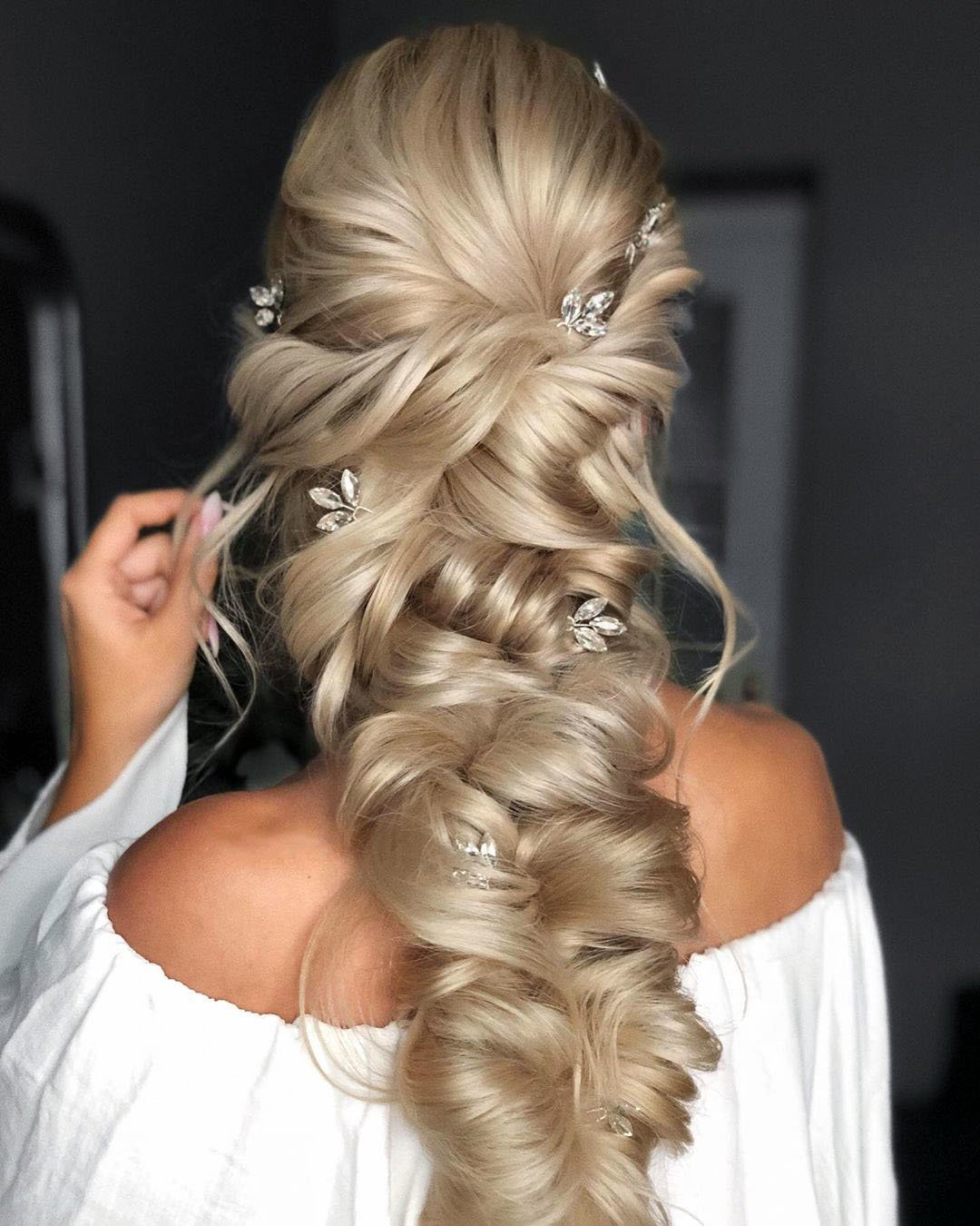 boho wedding hairstyles half updo for long hair blonde bride martinajagr
