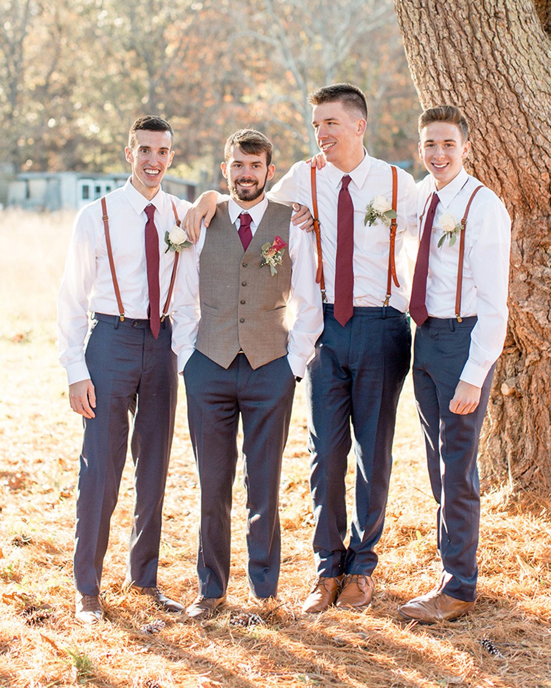 groom attire suspenders and bouttoniere bohemian petalandglass