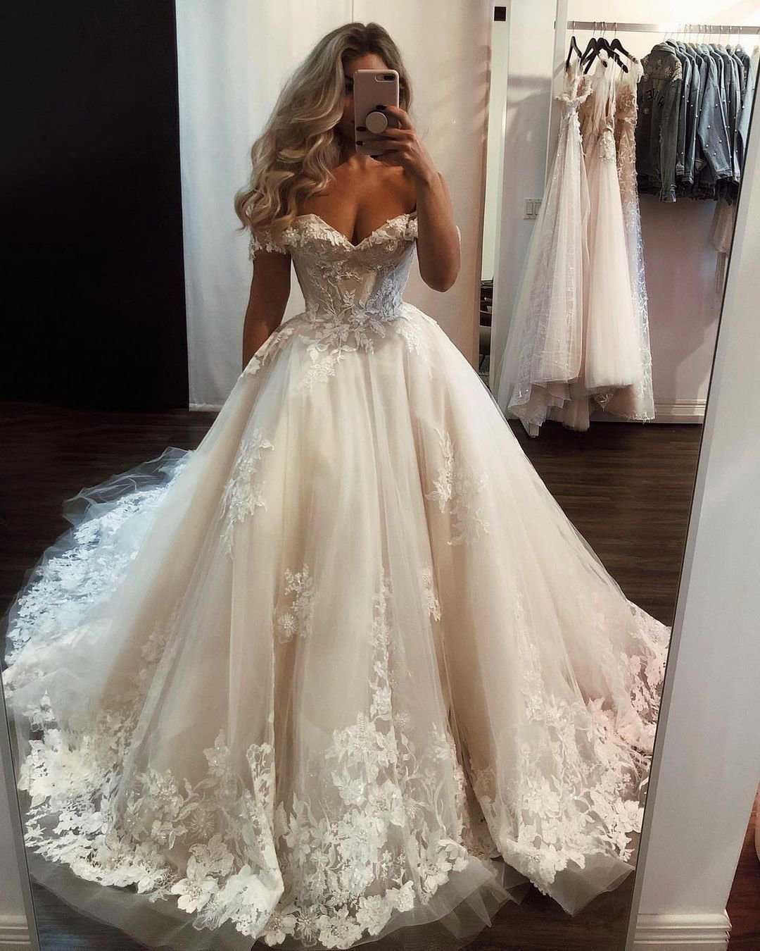 hottest wedding dresses ball gown off the shoulder lace ines di santo