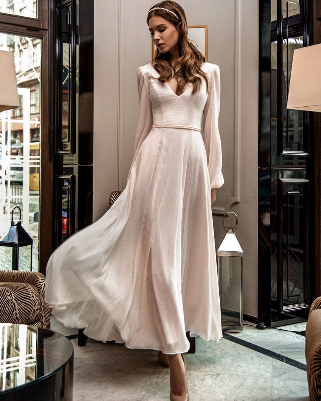 hottest wedding dresses simple with long sleeves tea length soprano