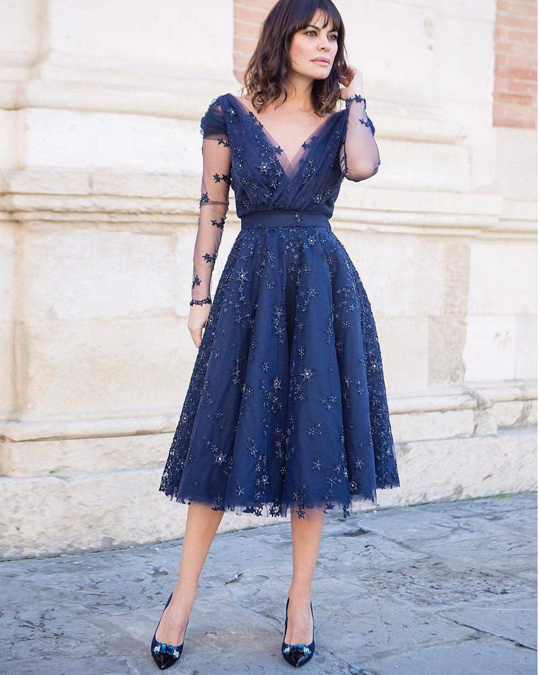 mother of the bride dresses knee length with sleeves navy mjsuarez_collections