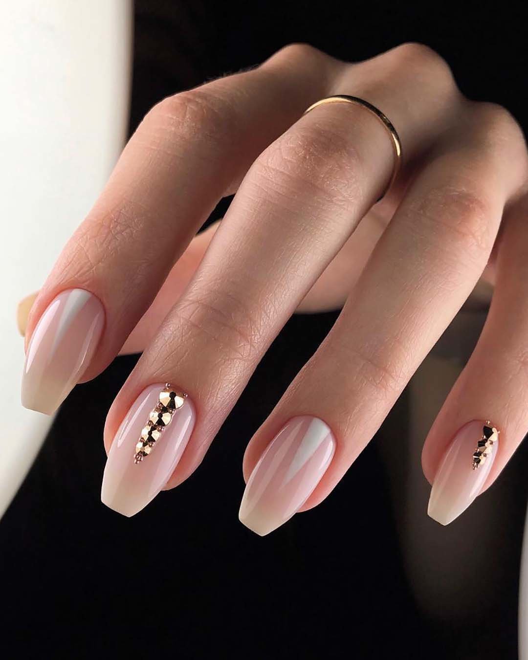 pinterest nails wedding pink with gold rhinestones mariapro.nails