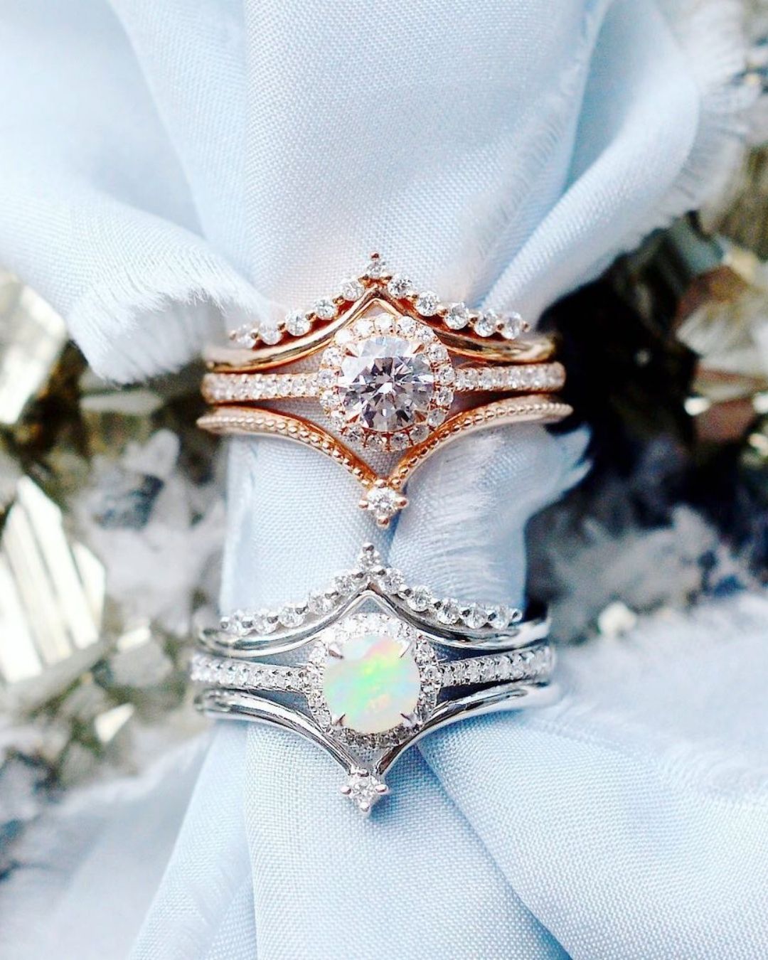 rose gold wedding rings halo rings1