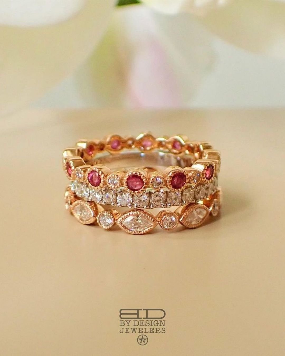 rose gold wedding rings stackable rings