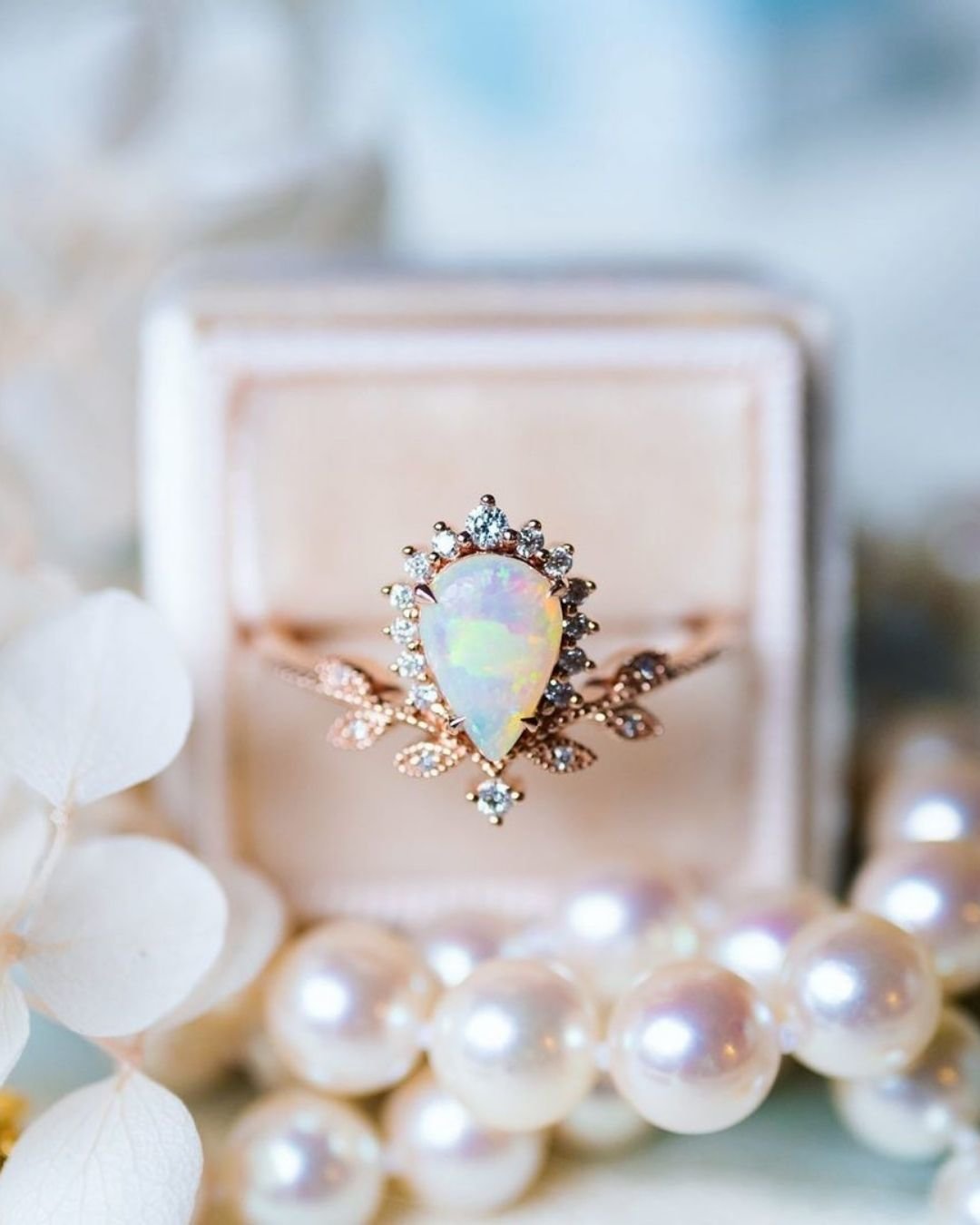 rose gold wedding rings with opal gems1