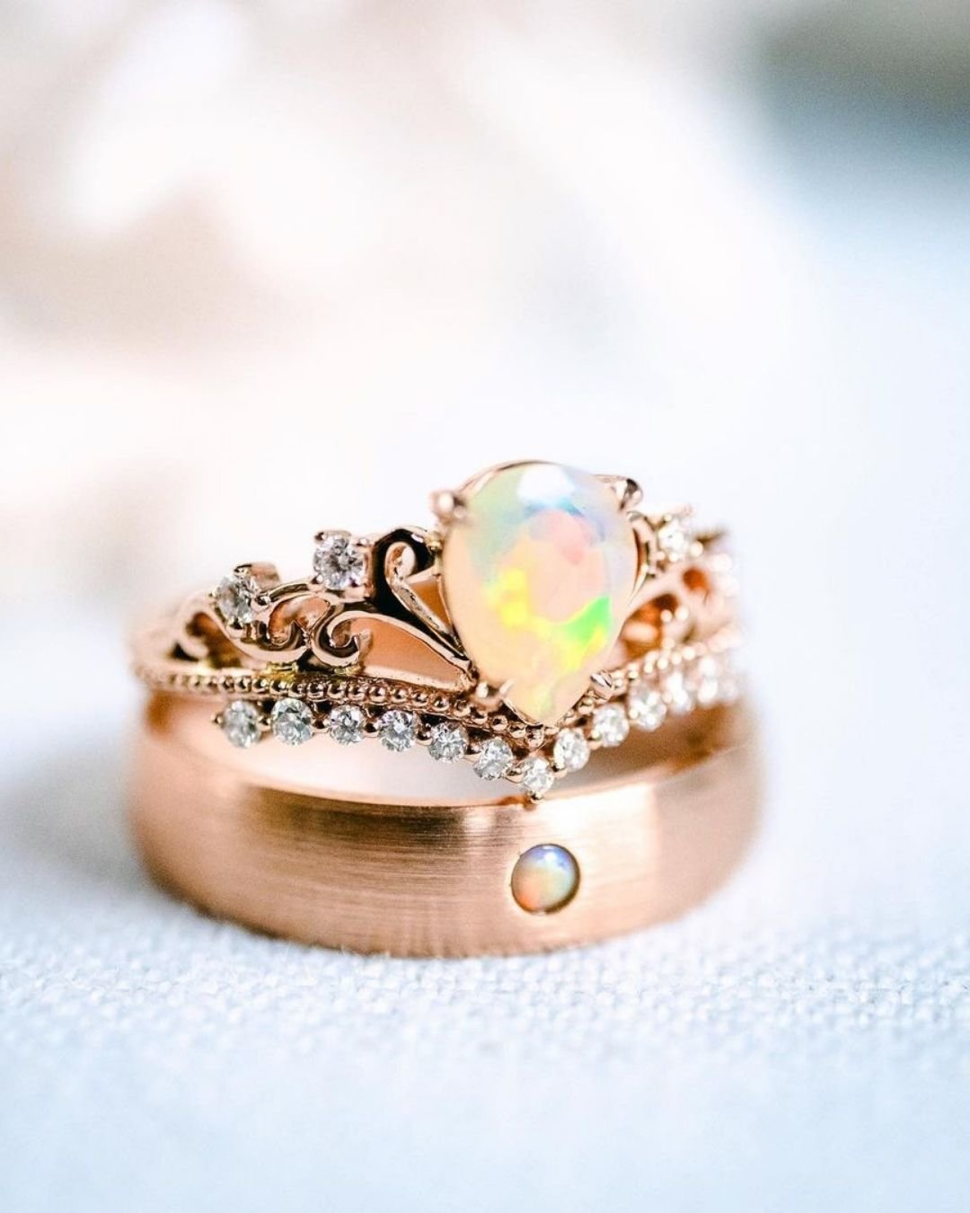 rose gold wedding rings with opal gems
