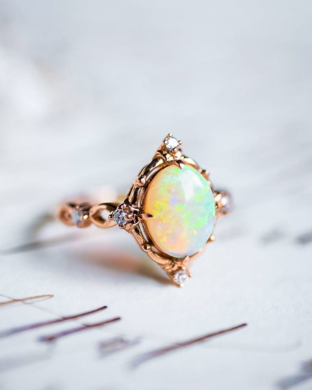 rose gold wedding rings with opal gems2