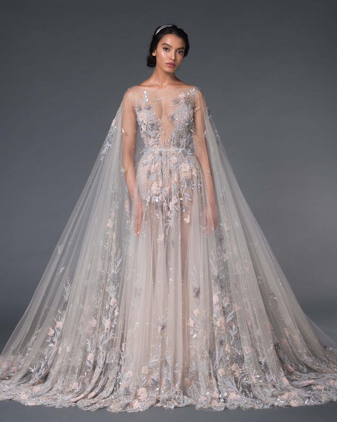 spring wedding dresses with cape floral sexy paolo_sebastian