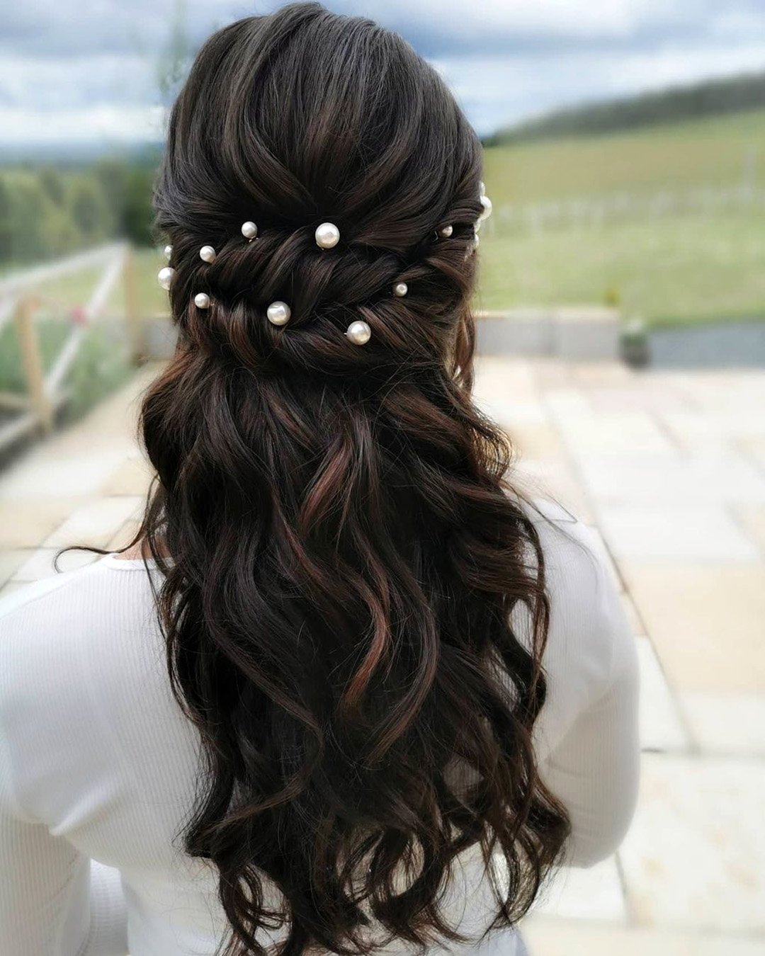wedding hair trends half up half down with pearls paigelauren_bridalhair