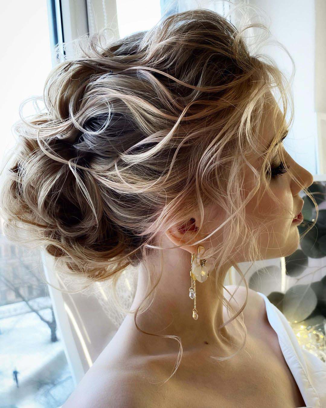 wedding hairstyles for oval face high updo textured curls lenabogucharskaya