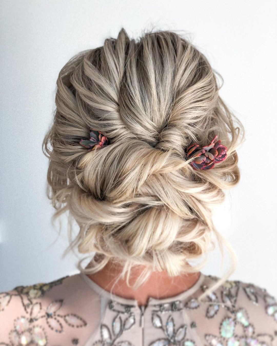 wedding hairstyles for thin hair swept updo with flowers styles_by_reneemarie