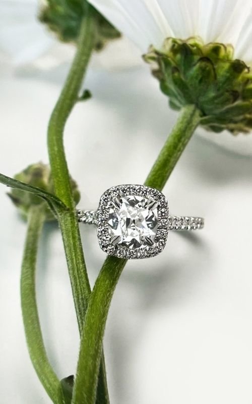 Cushion Cut Hidden Halo Solitaire Melee Diamond Ring | Engagement