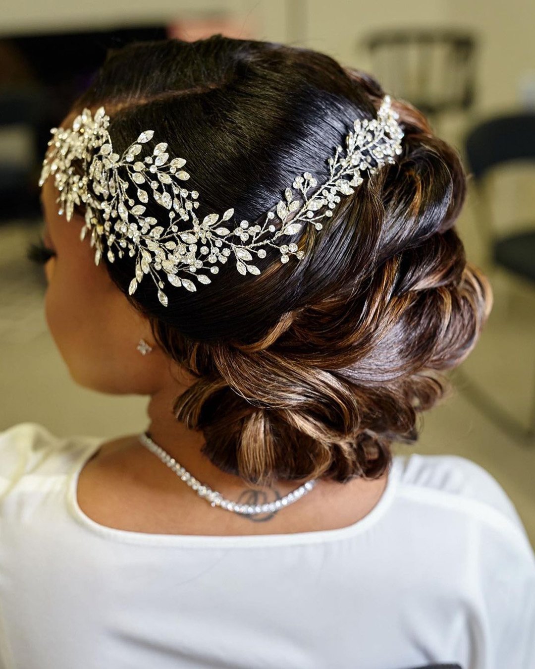 black women wedding hairstyles updo with crystal halo charishair