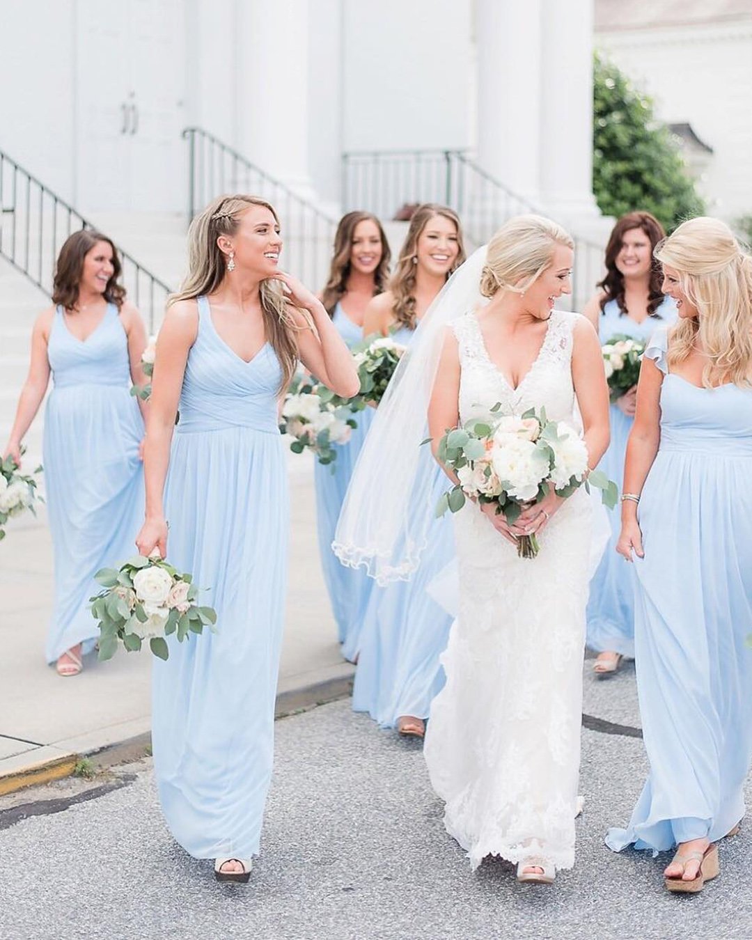 blue bridesmaid dresses long pale pastel v neck davids bridal