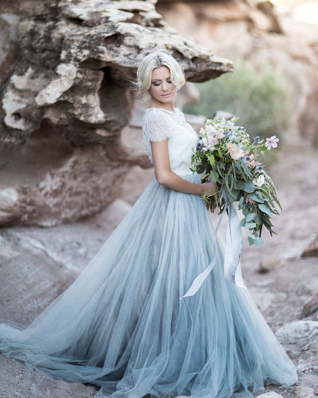 white and blue wedding dresses