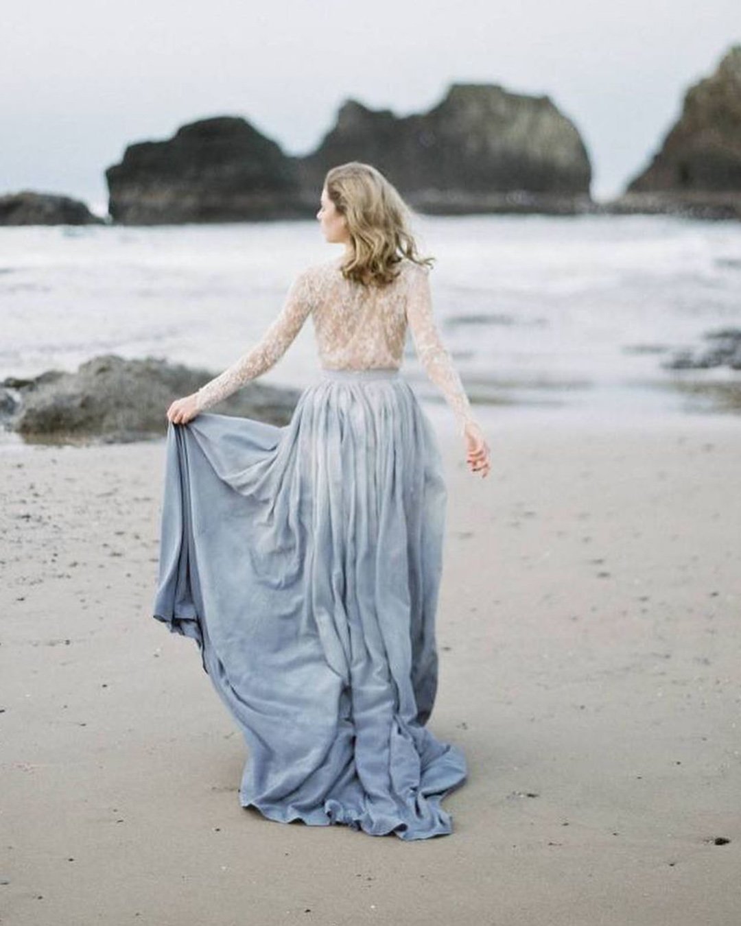 blue wedding dresses white lace top with sleeves beach emilyriggsofficial