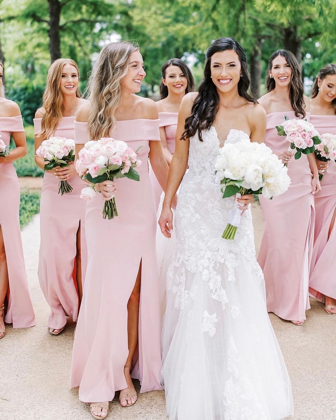 light pink bridesmaid dresses long