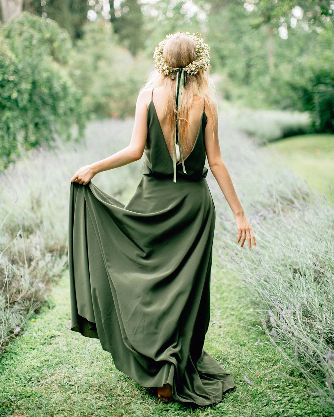 green bridesmaid dresses long simple v back warm photo