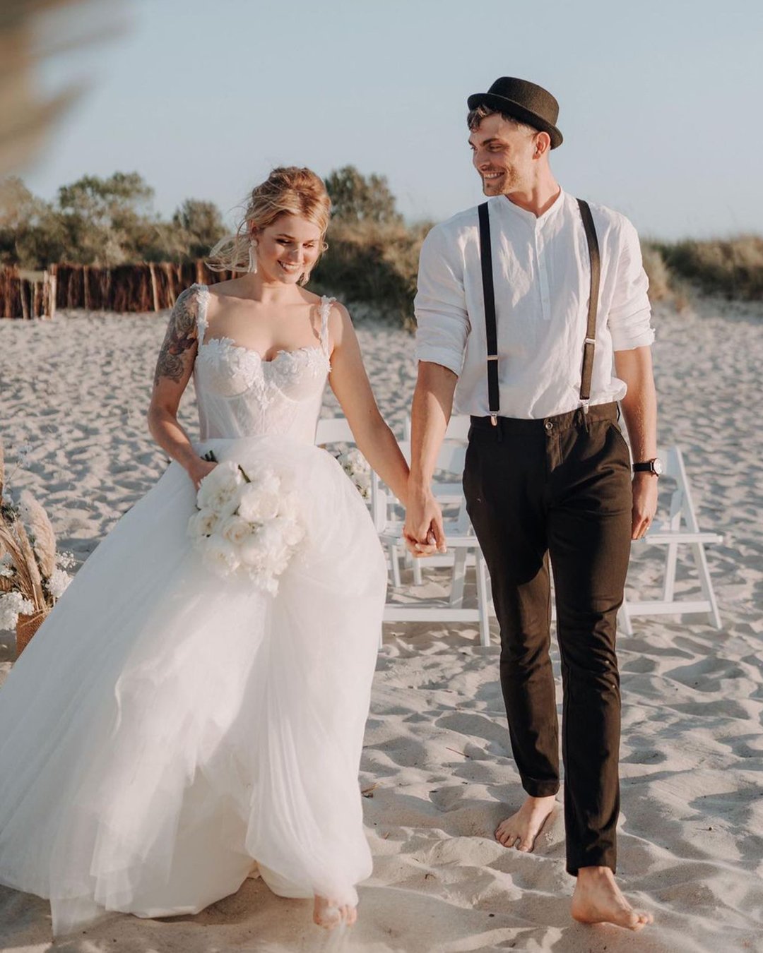 mens wedding attire with suspenders beach alexveil